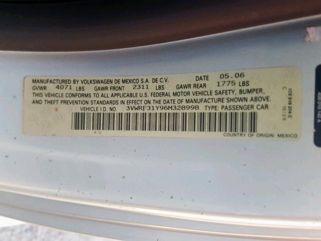 3VWRF31Y96M328998 - 2006 VOLKSWAGEN NEW BEETLE ნაცრისფერი ფოტო 10