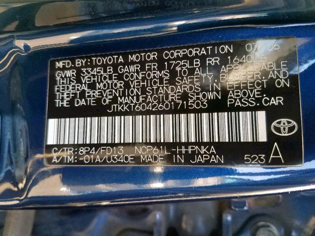 JTKKT604260171503 - 2006 TOYOTA SCION XA BLUE photo 10