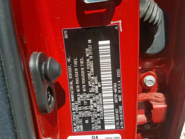 4T3ZA3BB5FU096409 - 2015 TOYOTA VENZA LE RED photo 10