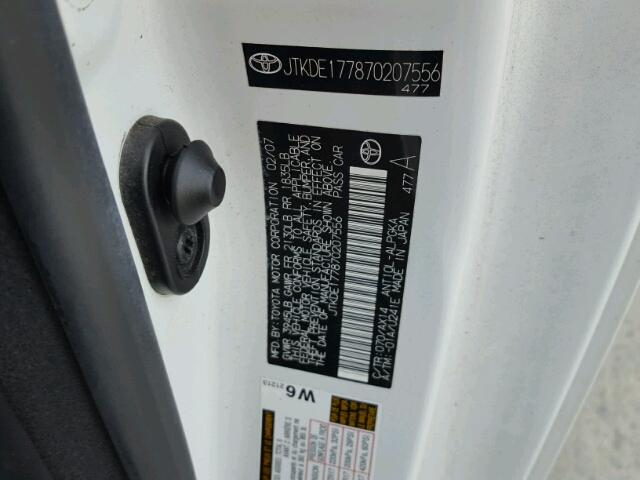 JTKDE177870207556 - 2007 TOYOTA SCION TC 白色 照片 10