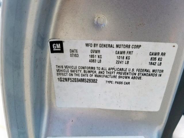 1G2NF52E84M528382 - 2004 PONTIAC GRAND AM S SILVER photo 10