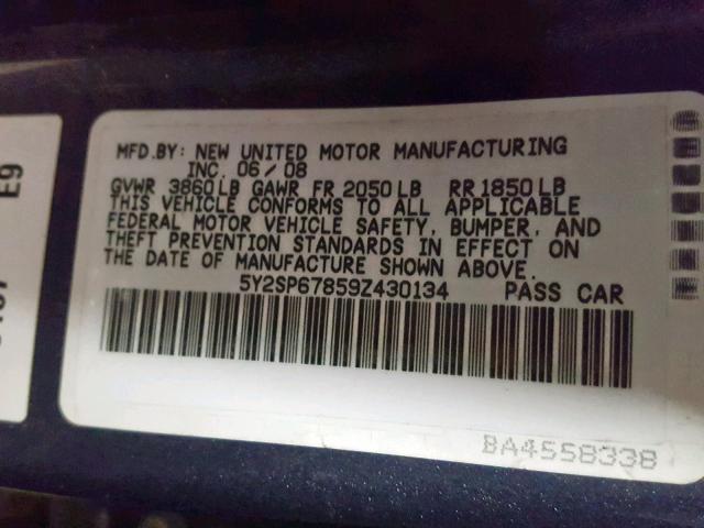 5Y2SP67859Z430134 - 2009 PONTIAC VIBE BLUE photo 10