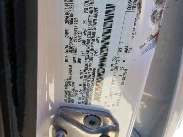 1FMCU0F74HUA88606 - 2017 FORD ESCAPE S WHITE photo 10