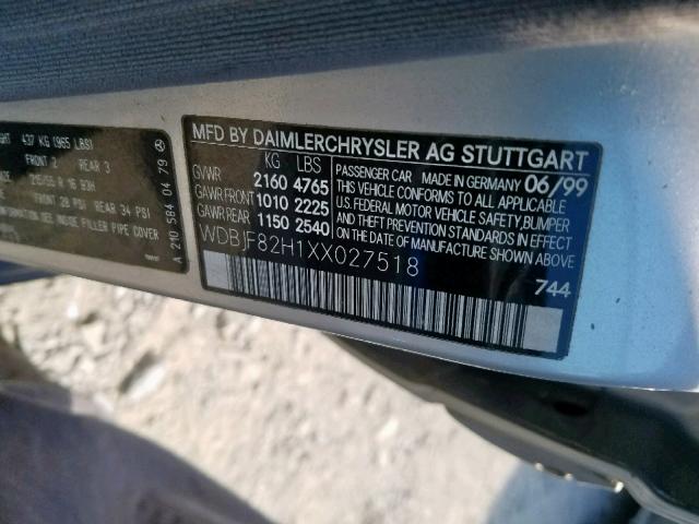 WDBJF82H1XX027518 - 1999 MERCEDES-BENZ E 320 4MAT GRAY photo 10