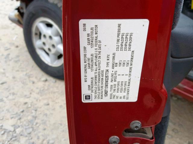 1GNDT13W3W2267734 - 1998 CHEVROLET BLAZER RED photo 10