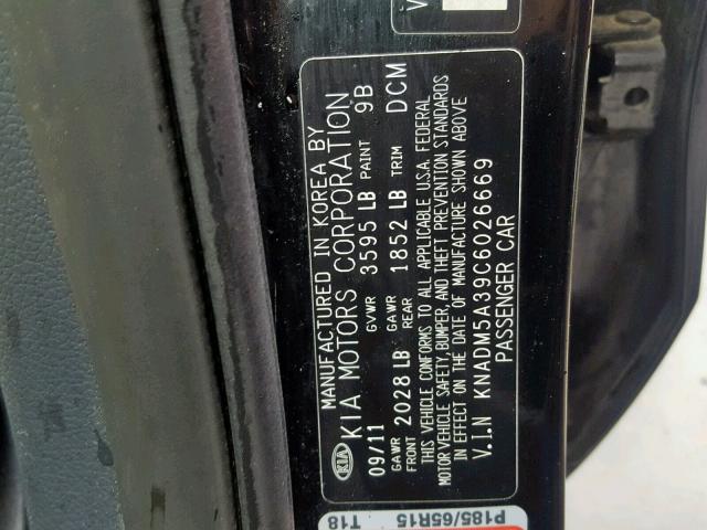 KNADM5A39C6026669 - 2012 KIA RIO LX BLACK photo 10