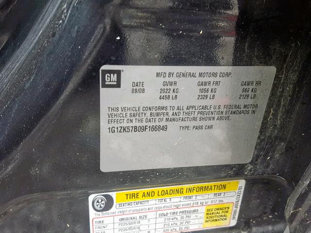 1G1ZK57B09F166849 - 2009 CHEVROLET MALIBU LTZ შავი ფოტო 10