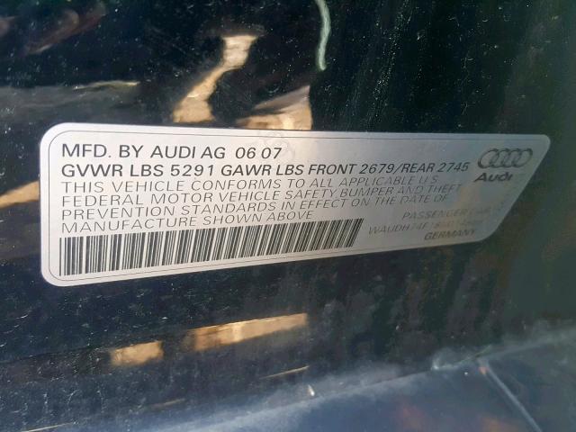 WAUDH74F18N014888 - 2008 AUDI A6 3.2 QUA BLACK photo 10