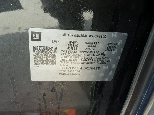 1G1ZB5ST4JF170438 - 2018 CHEVROLET MALIBU LS გრაფიტი ფოტო 10