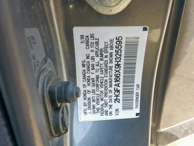 2HGFA166X9H325595 - 2009 HONDA CIVIC LX-S فحمي صورة 10