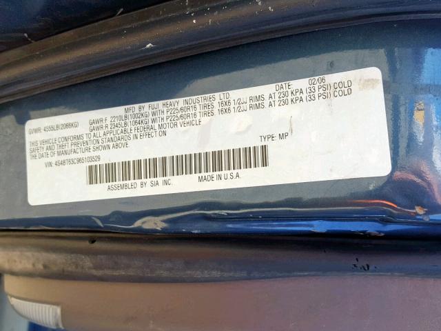 4S4BT63C965103529 - 2006 SUBARU BAJA TURBO BLUE photo 10