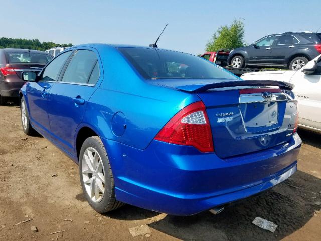 3FAHP0JG4CR432014 - 2012 FORD FUSION SEL BLUE photo 3