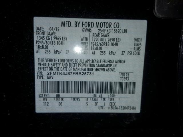 2FMTK4J87FBB25731 - 2015 FORD EDGE SEL BLACK photo 10