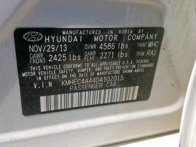 KMHEC4A44DA102015 - 2013 HYUNDAI SONATA HYB WHITE photo 10