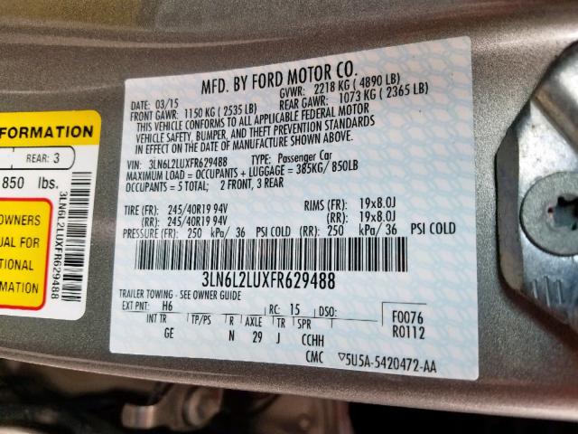 3LN6L2LUXFR629488 - 2015 LINCOLN MKZ HYBRID GRAY photo 10