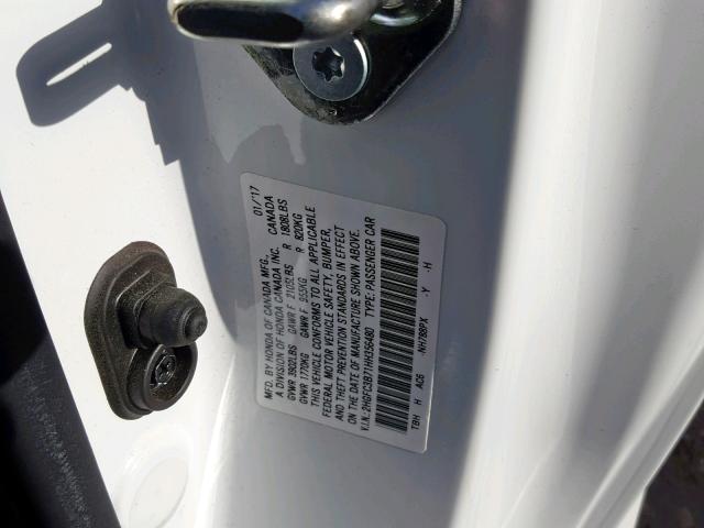 2HGFC3B71HH356480 - 2017 HONDA CIVIC EXL Ağ foto 10