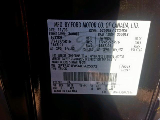 2FTRX18W34CA25572 - 2004 FORD F-150 HERI BLACK photo 10