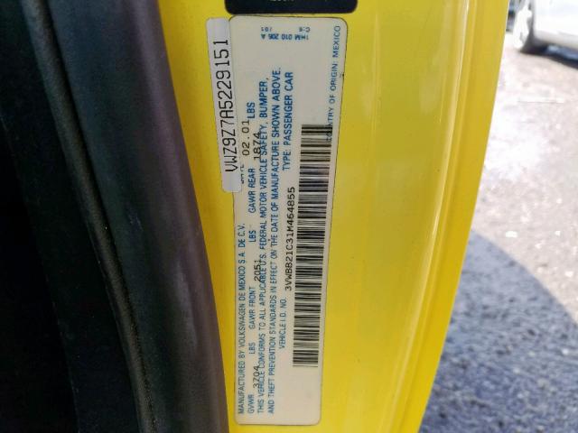 3VWBB21C31M464855 - 2001 VOLKSWAGEN NEW BEETLE YELLOW photo 10