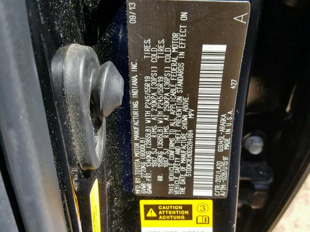 5TDDK3EH0DS264964 - 2013 TOYOTA HIGHLANDER BLACK photo 10