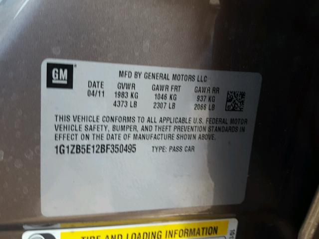 1G1ZB5E12BF350495 - 2011 CHEVROLET MALIBU LS ვერცხლისფერი ფოტო 10