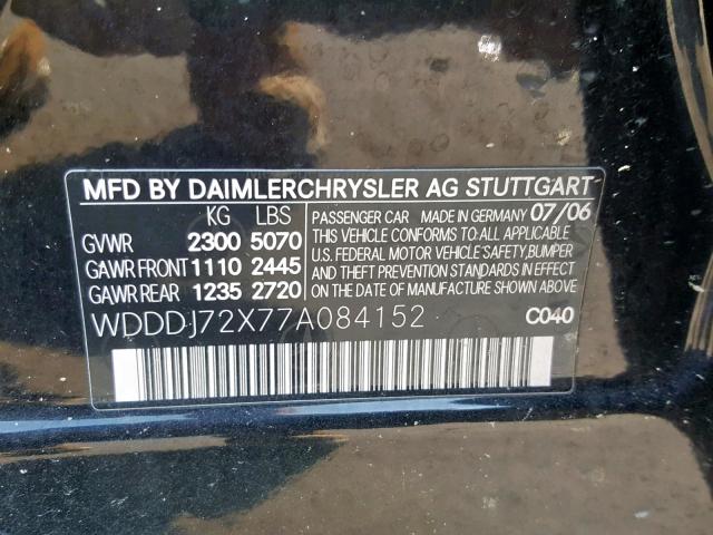 WDDDJ72X77A084152 - 2007 MERCEDES-BENZ CLS 550 BLACK photo 10