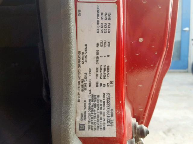 1GCDT299X88223553 - 2008 CHEVROLET COLORADO L RED photo 10