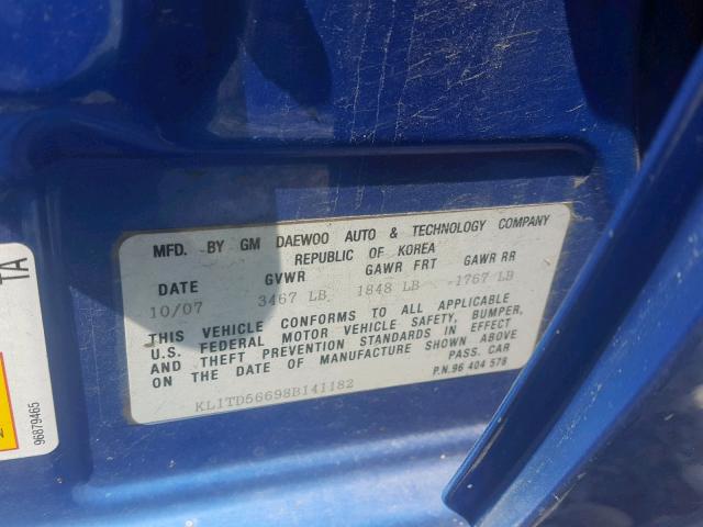 KL1TD56698B141182 - 2008 CHEVROLET AVEO BASE ლურჯი ფოტო 10