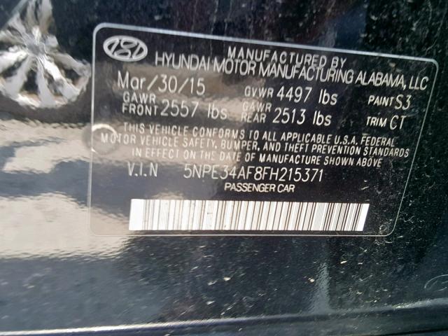 5NPE34AF8FH215371 - 2015 HYUNDAI SONATA SPO BLACK photo 10