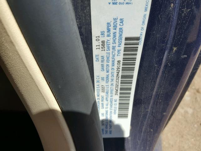 3VWCD21C02M429108 - 2002 VOLKSWAGEN NEW BEETLE BLACK photo 10