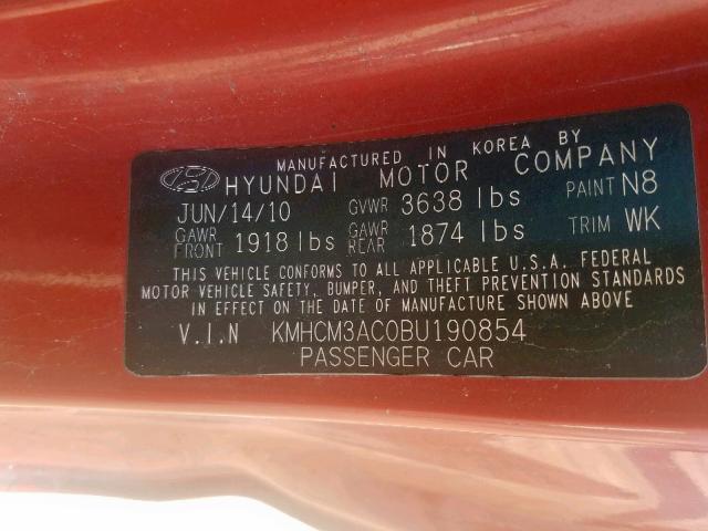 KMHCM3AC0BU190854 - 2011 HYUNDAI ACCENT GL RED photo 10