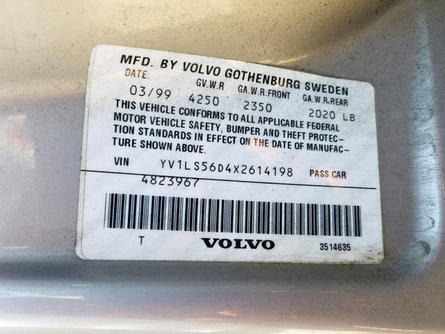 YV1LS56D4X2614198 - 1999 VOLVO S70 GLT SILVER photo 10