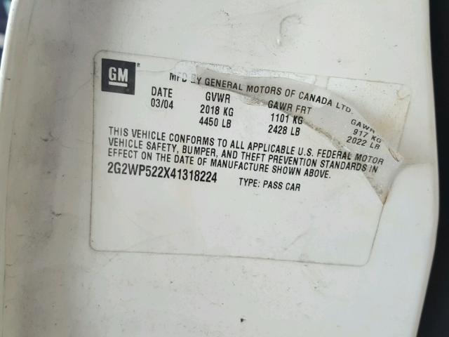 2G2WP522X41318224 - 2004 PONTIAC GRAND PRIX 白色 照片 10