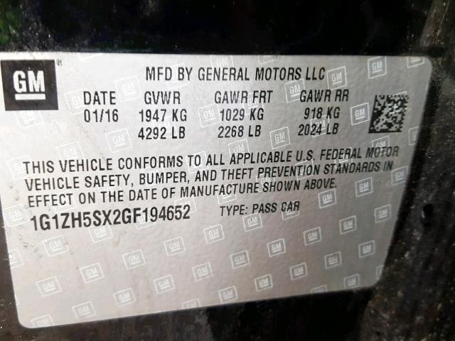 1G1ZH5SX2GF194652 - 2016 CHEVROLET MALIBU PRE BLACK photo 10