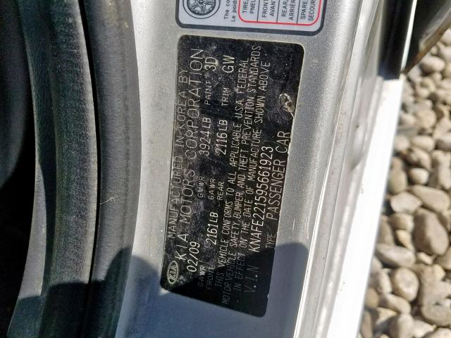 KNAFE221595661923 - 2009 KIA SPECTRA EX SILVER photo 10