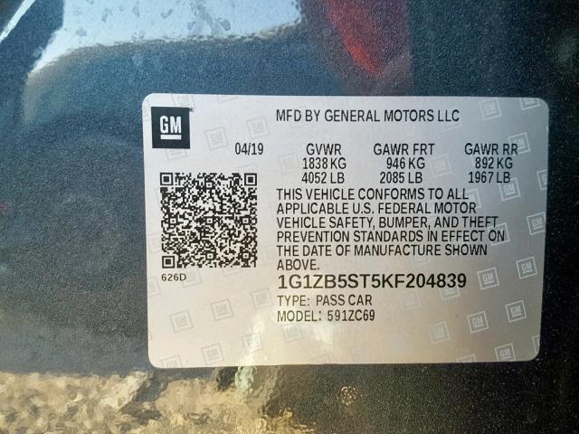 1G1ZB5ST5KF204839 - 2019 CHEVROLET MALIBU LS BLUE photo 10