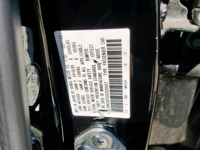 JH4CU2F62CC020437 - 2012 ACURA TSX TECH BLACK photo 10