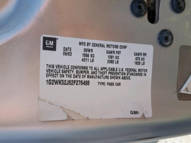 1G2WK52J62F276498 - 2002 PONTIAC GRAND PRIX SILVER photo 10