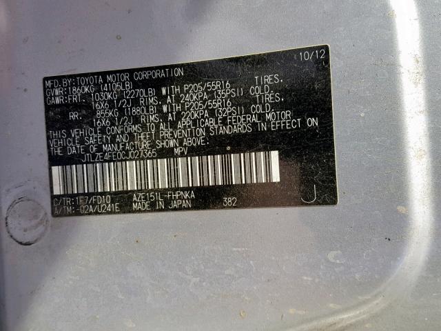 JTLZE4FE0CJ027365 - 2012 TOYOTA SCION XB Күміс фото 10