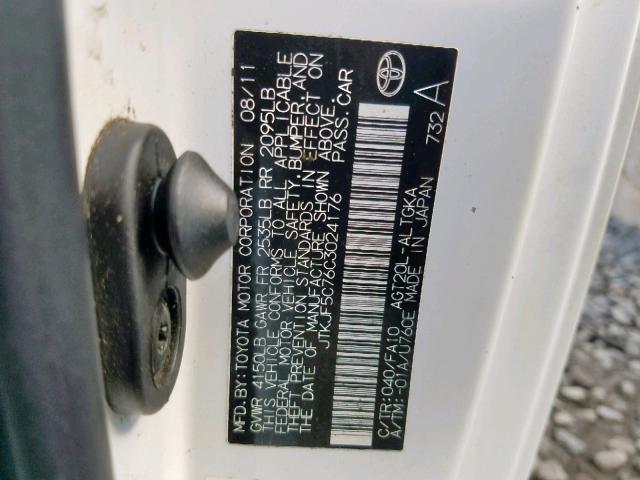 JTKJF5C76C3024176 - 2012 TOYOTA SCION TC თეთრი ფოტო 10