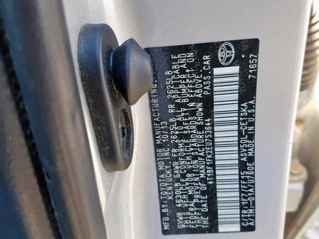 4T1BF1FK2EU753644 - 2014 TOYOTA CAMRY L SILVER photo 10