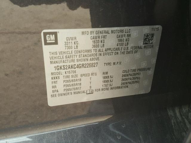 1GKS2AKC4GR226827 - 2016 GMC YUKON SLE BLACK photo 10