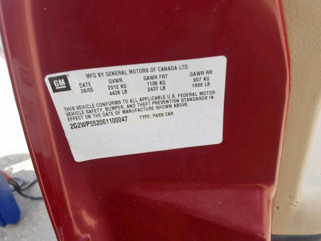 2G2WP552061100047 - 2006 PONTIAC GRAND PRIX BURGUNDY photo 10