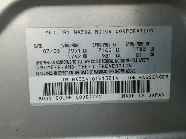 JM1BK324161413214 - 2006 MAZDA 3 S SILVER photo 10