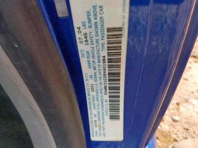 3VWBK31C25M401984 - 2005 VOLKSWAGEN NEW BEETLE ლურჯი ფოტო 10