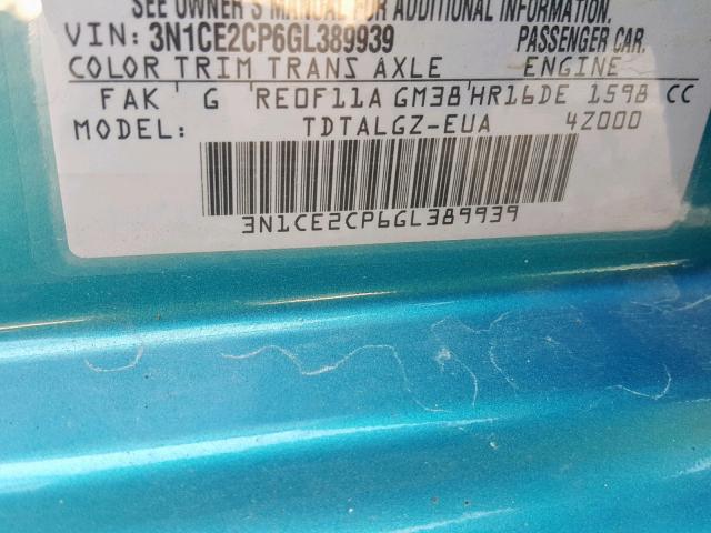 3N1CE2CP6GL389939 - 2016 NISSAN VERSA NOTE TURQUOISE photo 10