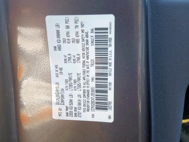 1D7KS28CX7J553651 - 2007 DODGE RAM 2500 S ნაცრისფერი ფოტო 10