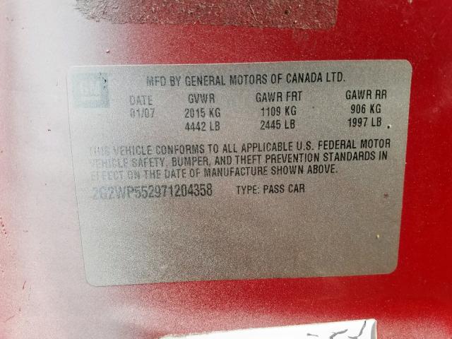 2G2WP552971204358 - 2007 PONTIAC GRAND PRIX WHITE photo 10