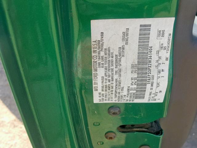 1FAFP33PX2W361404 - 2002 FORD FOCUS LX GREEN photo 10