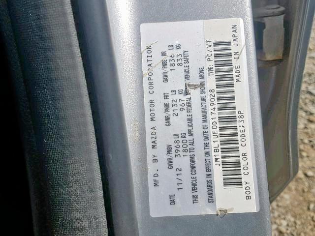 JM1BL1UF0D1749028 - 2013 MAZDA 3 I SILVER photo 9