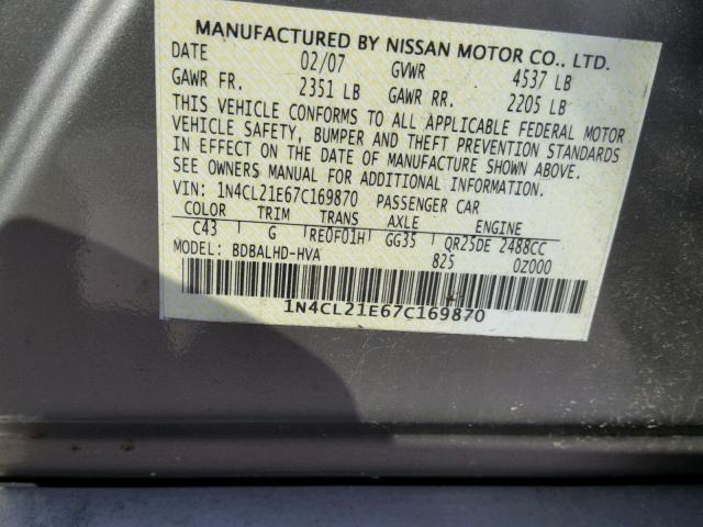 1N4CL21E67C169870 - 2007 NISSAN ALTIMA HYB TAN photo 10